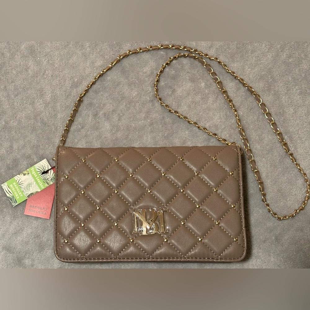 BADGLEY MISCHKA Big Diamond Crossbody w/Round Studs-Taupe (NWT)